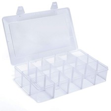Organizer Box with Adjustable Dividers, 15 Grids Clear Storage Container Pl...