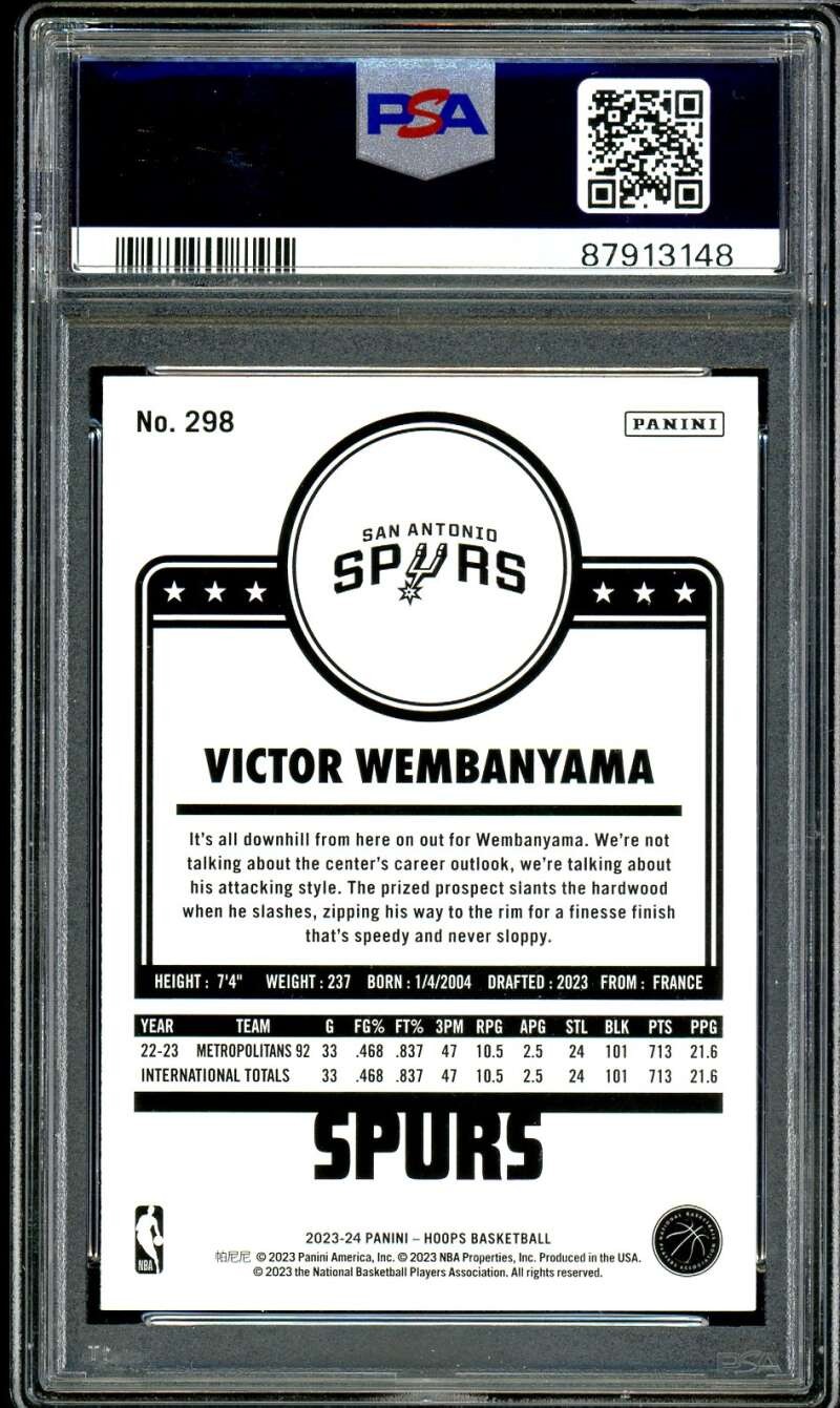 Victor Wembanyama Rookie Card 2023-24 Hoops #298 PSA 8 view 2