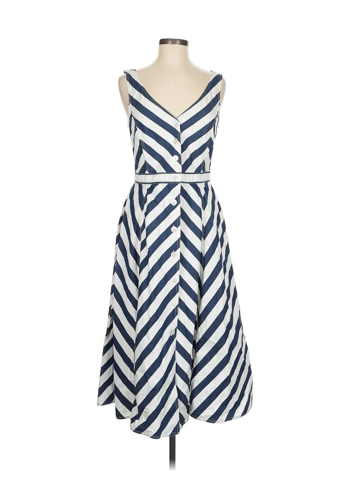 Polo Ralph Lauren Romy Sleeveless Dress Blue White Striped Nautical 8 - Image 2 of 4