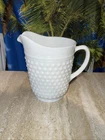 Hobnail Milk Glass Pitcher Large White 64 oz 2 qt 8" Tall Vintage