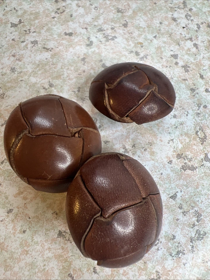 19 Antq Vntg Leather Wrapped Dome Buttons 3/4"-1 1/4" Leather Loop & Metal Shank - Image 2 of 4