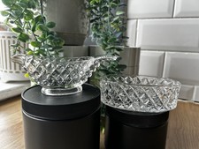 Vintage Pressed Glass Sauce Gravy Boat with Matching Drip Plate Art Deco