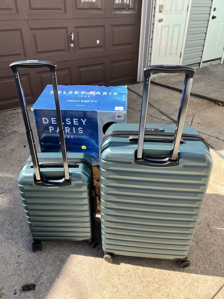 Juego de maletas de equipaje rígidas con borde de helio Delsey de 2 piezas VERDES bolsas cheque de mano Foto 3 de 4