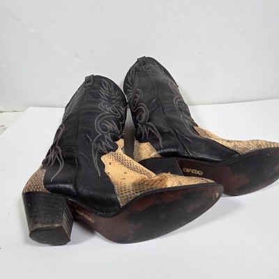 Tony Lama Vintage Genuine Snakeskin Cowboy Boots Black Tan  display picture 2