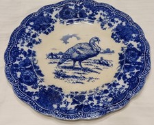 Antique Ridgways England Flow Blue Wild Turkey Turkeys Dinner Plate 10