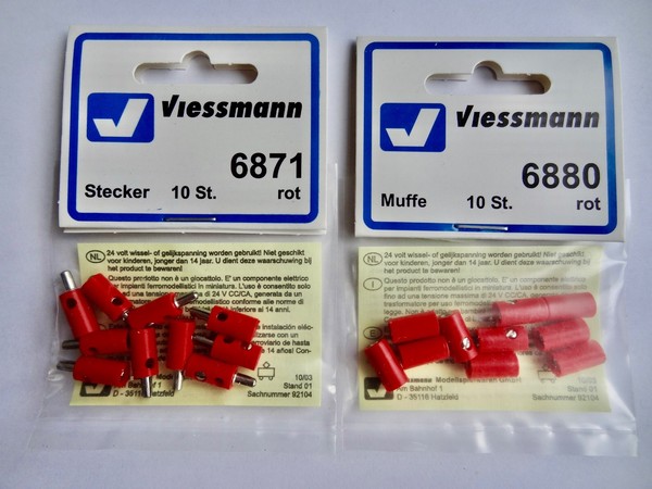 Viessmann 6871 U. 6880 Stecker-Muffen-Set FüR Modellbahn Rot Neu Ovp-image
