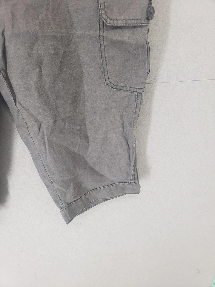 Pantalones Cortos Ann Taylor Loft Mujer 12 Gris Lino Carga Utilidad Bolsillos Verano Capri Foto 4 de 4