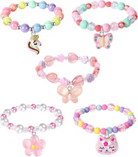 5 Pieces Colorful Girls Unicorn Bracelets Rainbow Beaded Bracelet for Birthday P