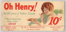 Oh Henry Dainty Maid Candies WWC Wholesale Co Pocatello ID Ink Blotter 3.75x7.5"