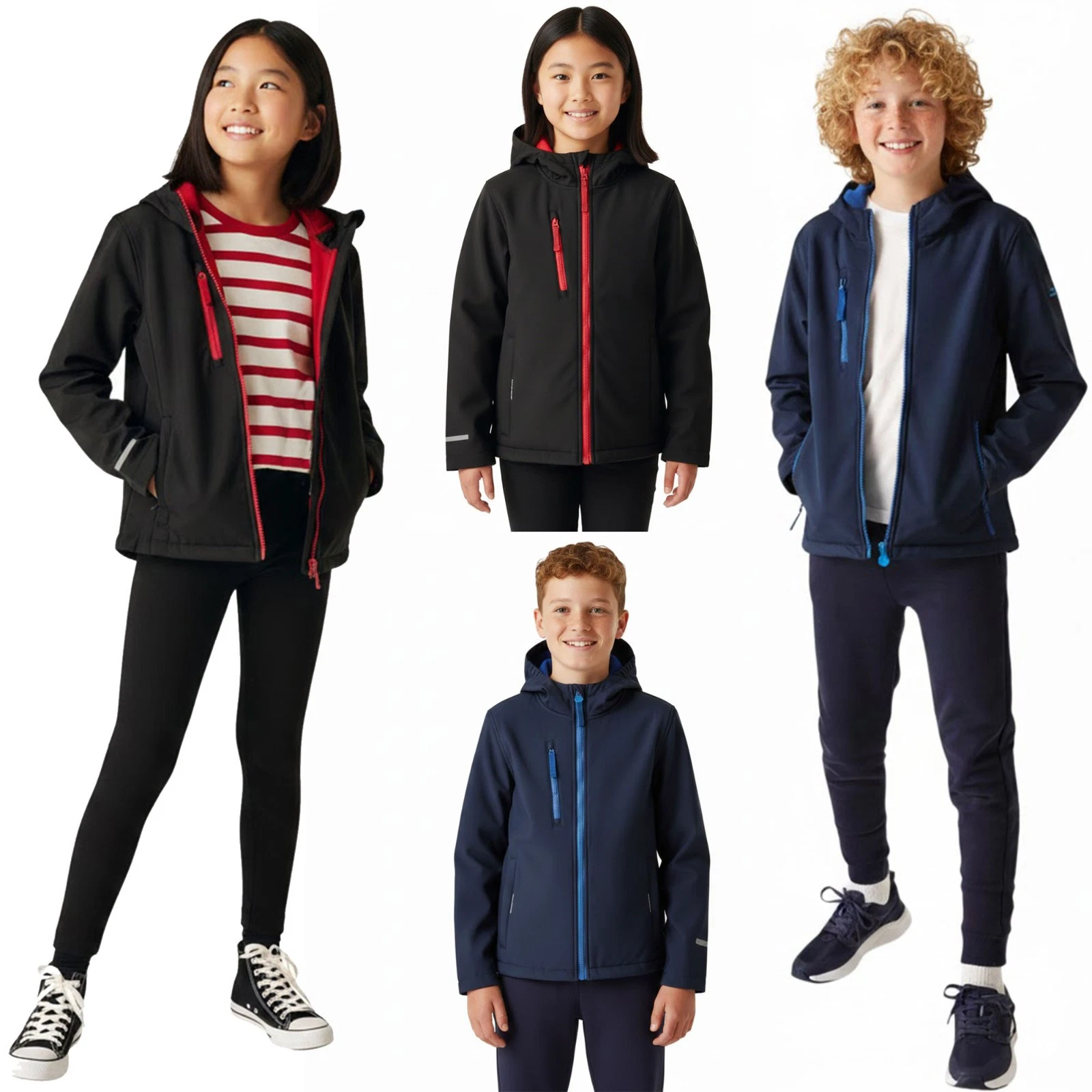 Boys Girls Ablaze Softshell Zip Up Hooded Jacket Long Sleeve 3-Layer Outdoor Top