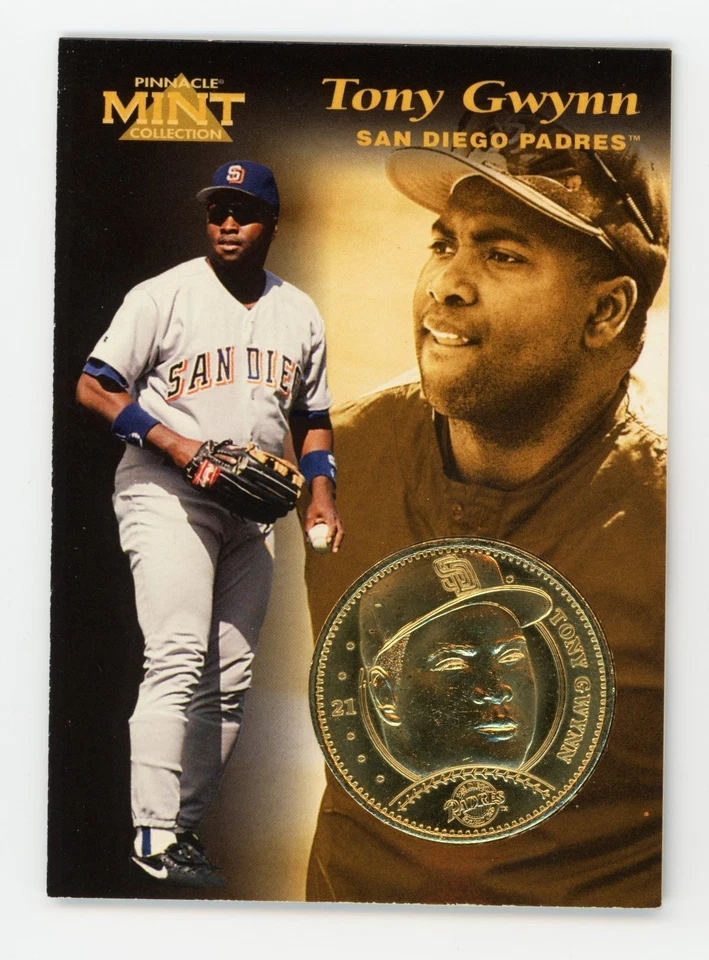 Moneda Pinnacle 1997 como nueva chapada en oro de 24 k con tarjeta Tony Gwynn Padres Foto 2 de 4