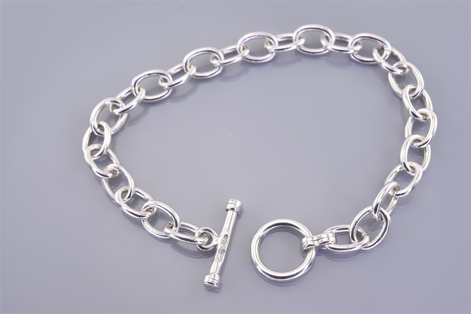 Signed Sterling Silver 7mm Solid Oval Linked Togg… - image 3