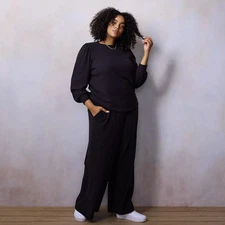 LC Lauren Conrad High Cuff Crewneck Womens Top Black Ribbed Long Sleeves 0X NWT