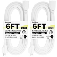16/3 White Indoor Outdoor Extension Cord 6 Ft 2 Pack Waterproof, Heavy Duty E.