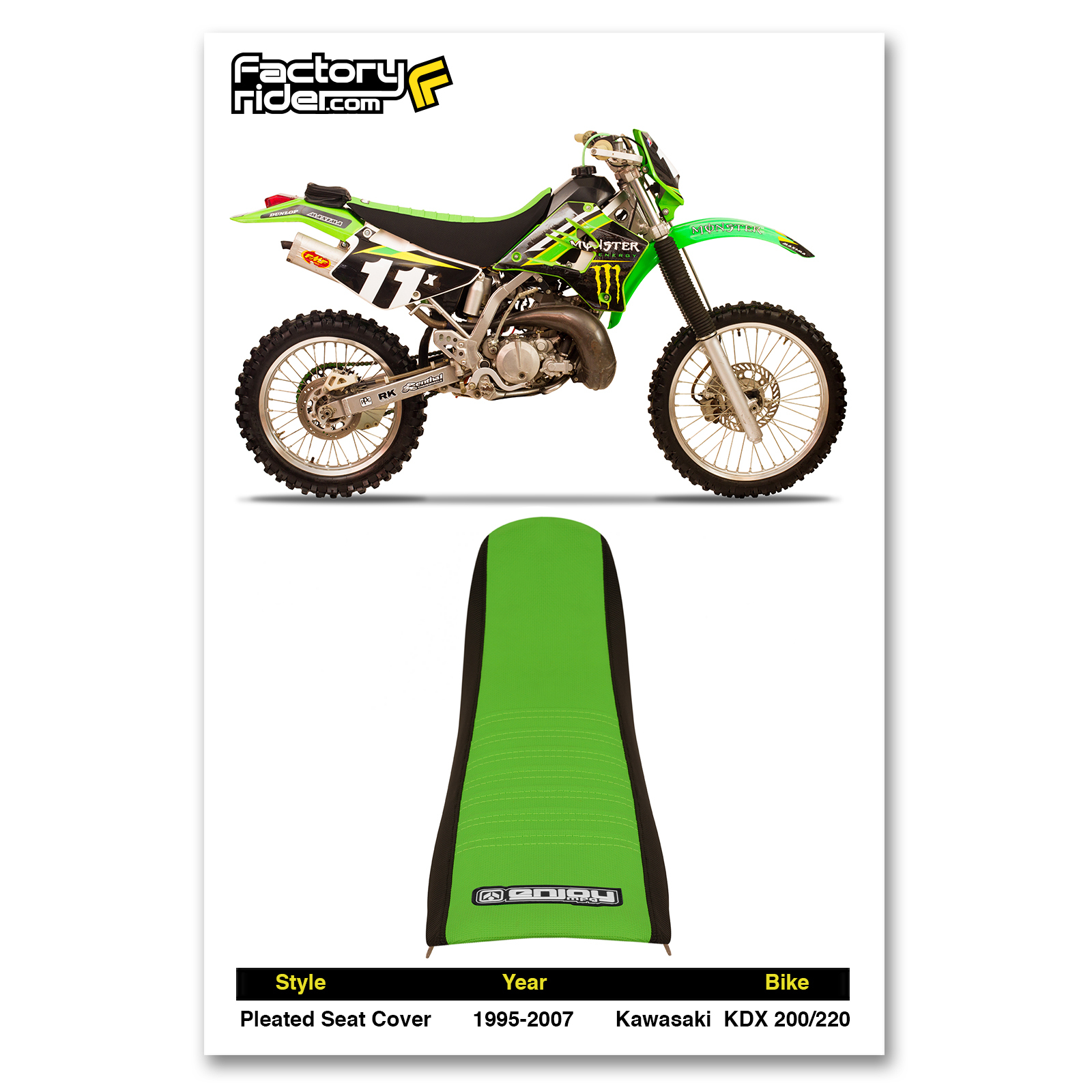 1982-2002 KAWASAKI KX 60 Seat Cover Gripper ALL BLACK / GREEN - Foto 10