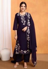 Vichitra Silk Designer Kurta Pant Dupatta Set Indian Women Ethnic Salwar Kameez
