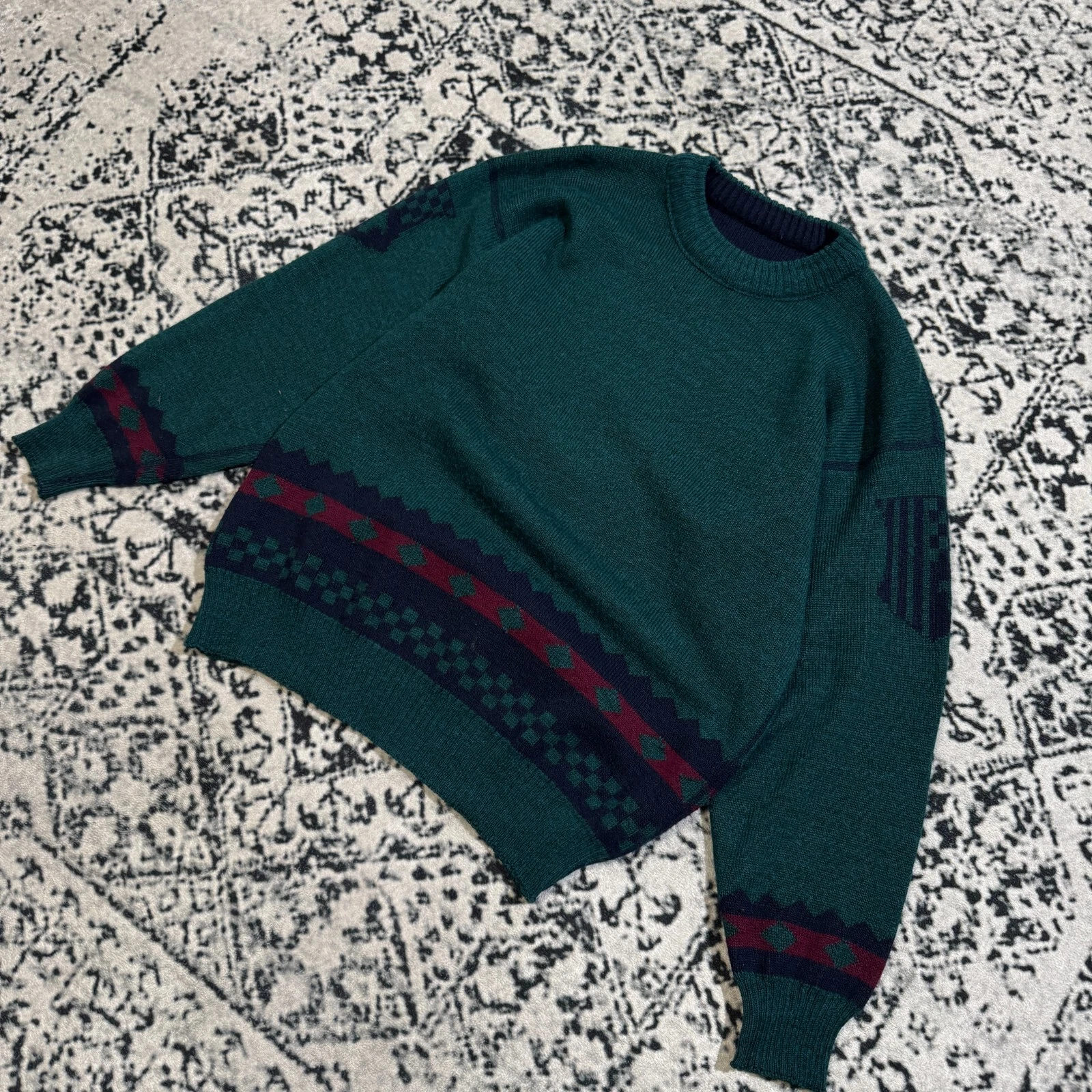 GUCCI Maglione lana verde unisex vintage taglia S boho grunge elegante casual vestibilità regolare