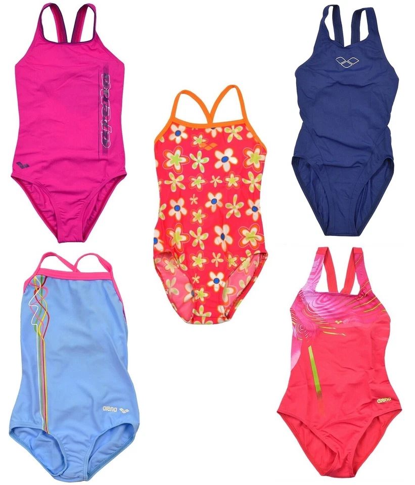 Arena Mädchen Badeanzug Girl Swim Suit Schwimmanzug Glitzer Blumen blau,pink,rot