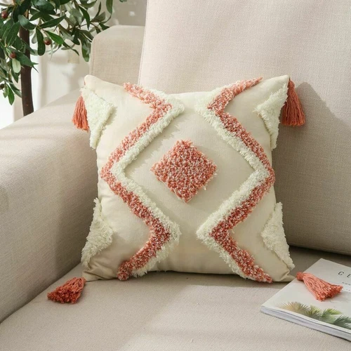 Tufted Boho Throw Cushion Cover Pillow Cover Pillowcase Tassel Pillow Covers - Picture 6 of 17