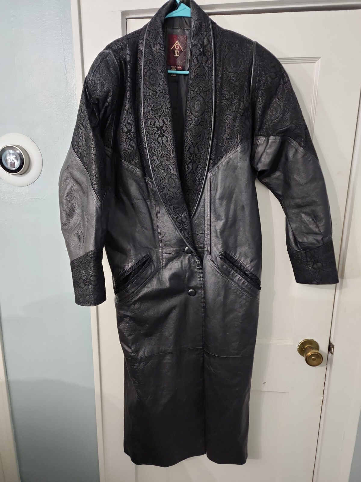 Black Leather duster trench coat womens Medium full l… Gem