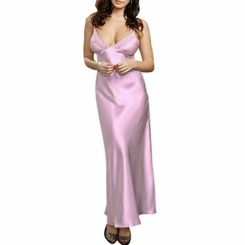 Women Sexy Silk Satin Long Dress Lingerie Sleepwear Nightdress Pajamas Robe Gown - Bild 16 von 17