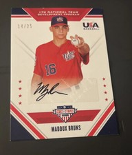 2020 Panini USA Baseball Stars & Stripes Maddux Bruns Rookie Auto #14/25 DODGERS
