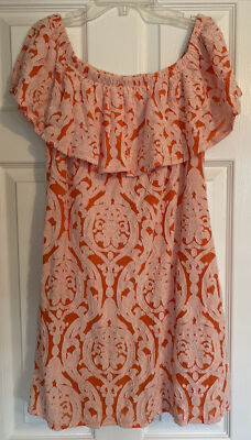 Impeccable Pig coral patterned off the shoulder dress- M (fits like S)