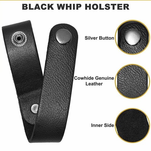 Genuine Leather Black Whip Holster, Handmade Bull Whip Holder for Horse Riding - Picture 2 of 3