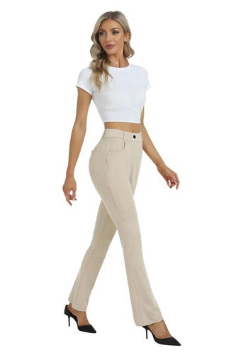 Women Bussiness Slacks Pant Soft Comfy Elastic Casual Stretch Bootcut Trousers - Picture 30 of 66