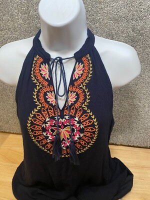 THML MP Blue Keyhole Neck Tie Halter Embroidered Summer Mini Shift Dress | eBay THML MP Blue Keyhole Neck Tie Halter Embroidered Summer Mini Shift Dress | eBay
