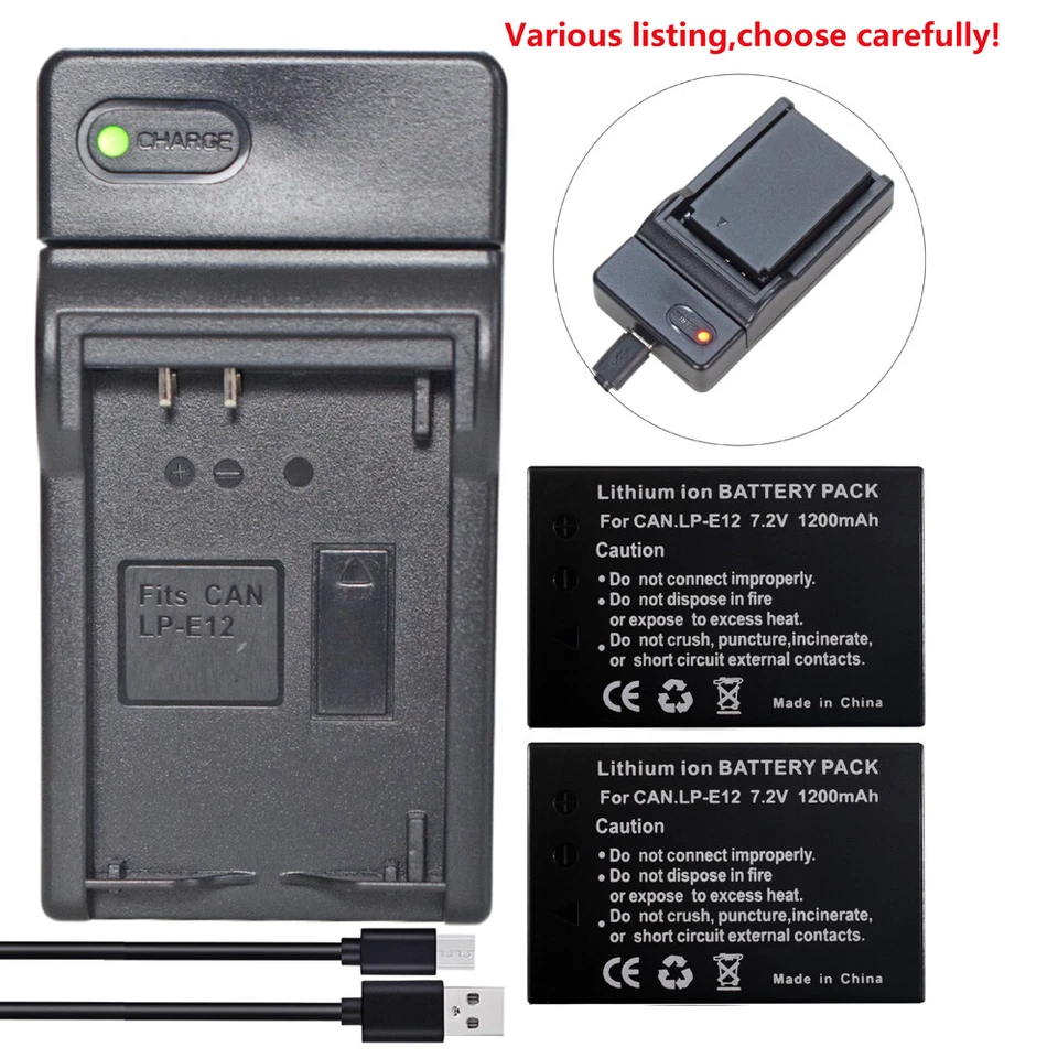 Battery or USB Charger for Canon LP-E12 LC-E12 Canon EOS M50 Mark II EOS M100 - Image 2 of 4