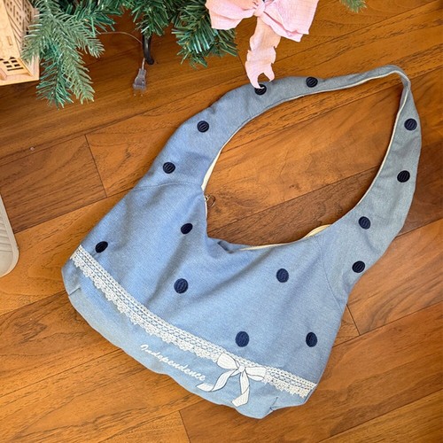 Sweet Denim Dumpling Bag College Style Polka Dot Shoulder Bag Women - Picture 16 of 16