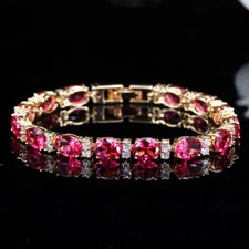 Charm Gold Fuchsia Red AAA Cubic Zirconia Crystal Connected Bracelets for Women