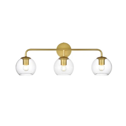Living District Genesis 3-Light Iron & Glass Bath Sconce in Brass/Clear - Picture 2 of 6