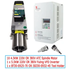 4.5KW 220V OR 380V Air ATC Spindle Motor 5.5kw Inverter VFD +Tool Holder*1