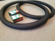 TWO 26X2X1 3/4"BLACK BRICK PATTERN TUBULAR S-7 BICYCLE TIRES TUBES, SCHWINNS