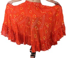 ORANGE Cotton JAIPUR 25 Yard 4 Tier Gypsy Skirt American Belly Dance Polka Dot