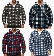 Men's Padded Shirt Fur Fleece Lined Hoodie Jacket Hooded Work Lumberjack