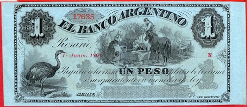 ARGENTINA EL BANCO ARGENTINO ROSARIO 1 Peso Plata Boliviana 1 6 1867 P S1531 UNC - Picture 2 of 3