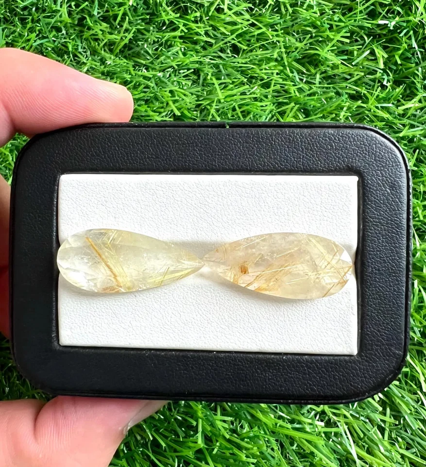 Natural Golden Rutilated Quartz 12x28 Pear Cut 5Pcs Loose Gemstone Lot. - Image 3 of 4