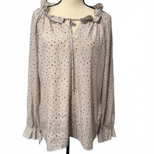 Banana Republic Gray With Black Pattern Ruffle Neck Blouse Women's Size Large