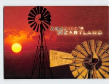 Postcard Aermotor windmill against a sunset "America's Heartland"