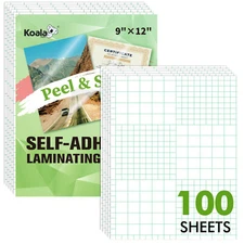 100 Koala Self-Adhesive Laminating Sheet 9x12 Clear Peel n Stick No Machine Need
