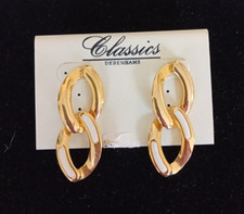 Vintage Debenhams 1980s Chunky Pierced Gold Effect Drop Earrings