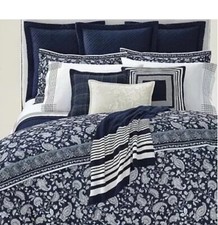 Ralph Lauren Queen Duvet Cover Navy Blue White Delphine Paisley Cotton NEW