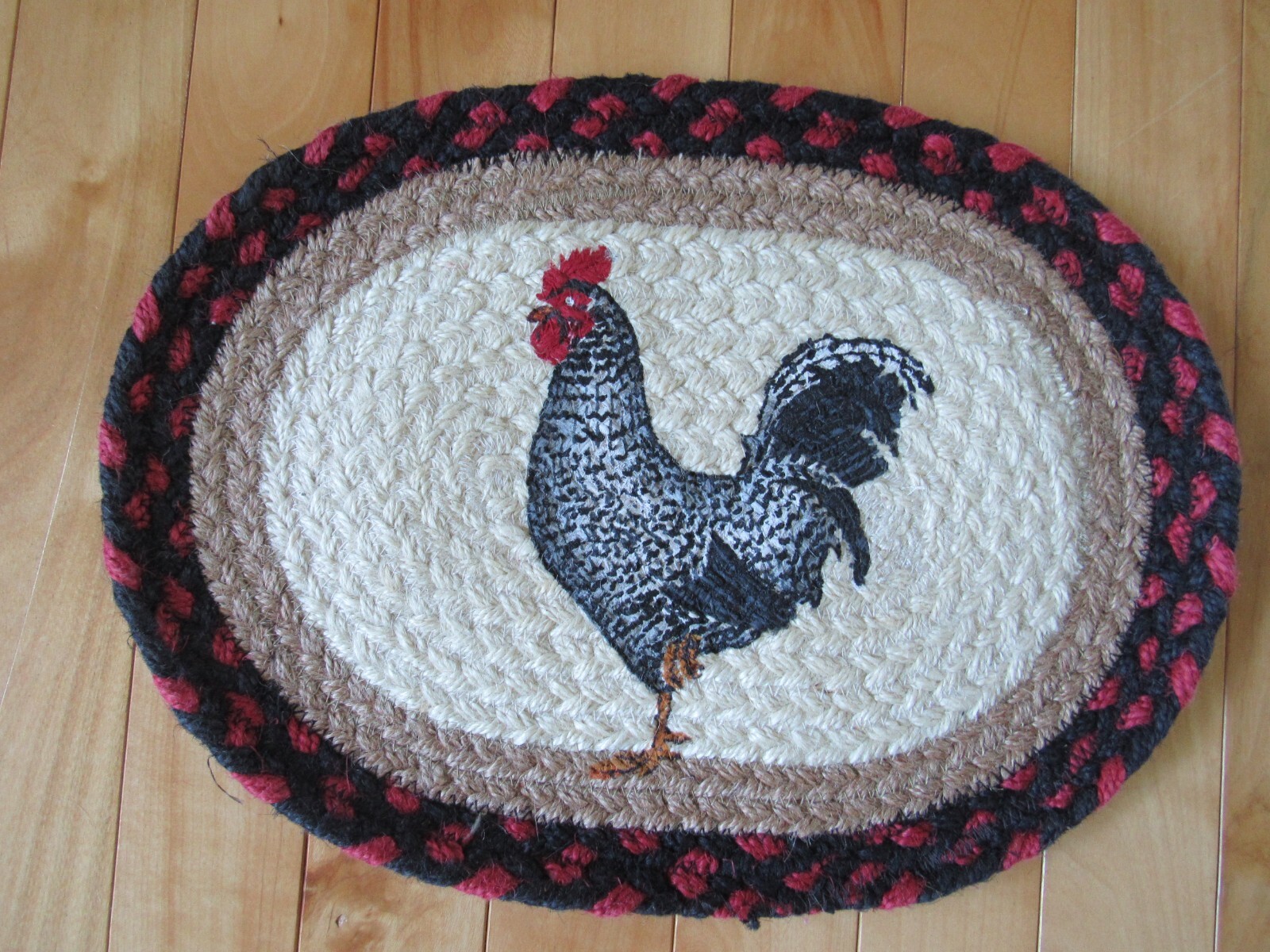 2 FARMHOUSE COUNTRY ROOSTER BRAIDED PLACEMATS TRIVETS JUTE OVAL eBay