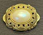 Signed Miriam Haskell Gold TONE Faux Pearl Filigree Brooch Pin Vintage