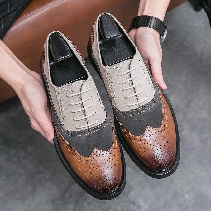 Men's Lace-up Oxford Flat Shoes Men Handmade Shoes Leather British