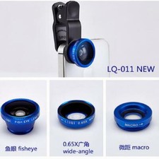 LIEQI LQ-011 3-in-1 Fish Eye Macro 0.65X Wide Angle External Camera Lens - BLUE