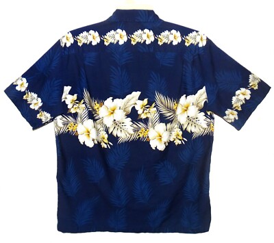 Sz XL Pacific Legend Hawaiian Aloha Shirt Navy/White Tropical
